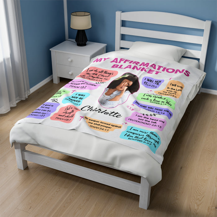 Pink Personalized Photo Affirmations Velveteen Blanket Gift
