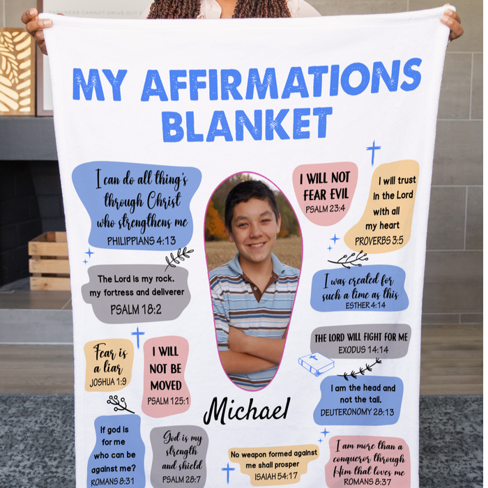 Personalized Photo Affirmations Velveteen Blanket Gift