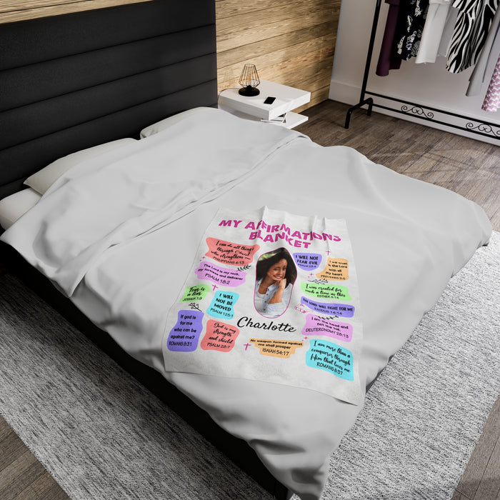 Pink Personalized Photo Affirmations Velveteen Blanket Gift