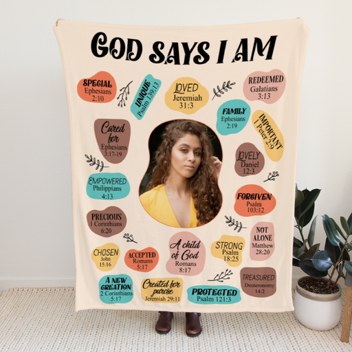 God Says Personalized Photo Affirmations Velveteen Blanket Gift