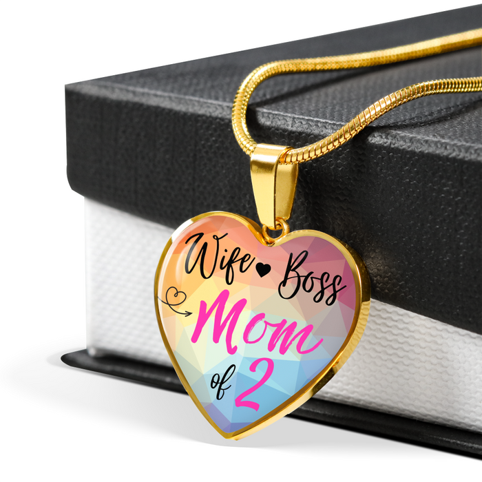 Wife Mom Boss Custom Heart Necklace