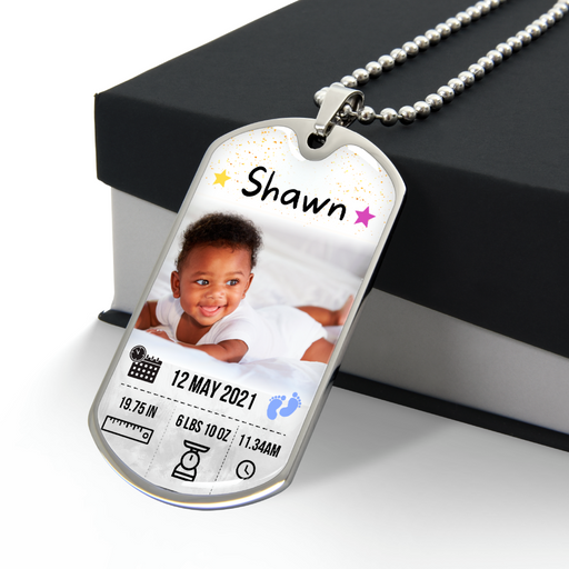 Baby Photo and Stats Custom Dog Tag Necklace