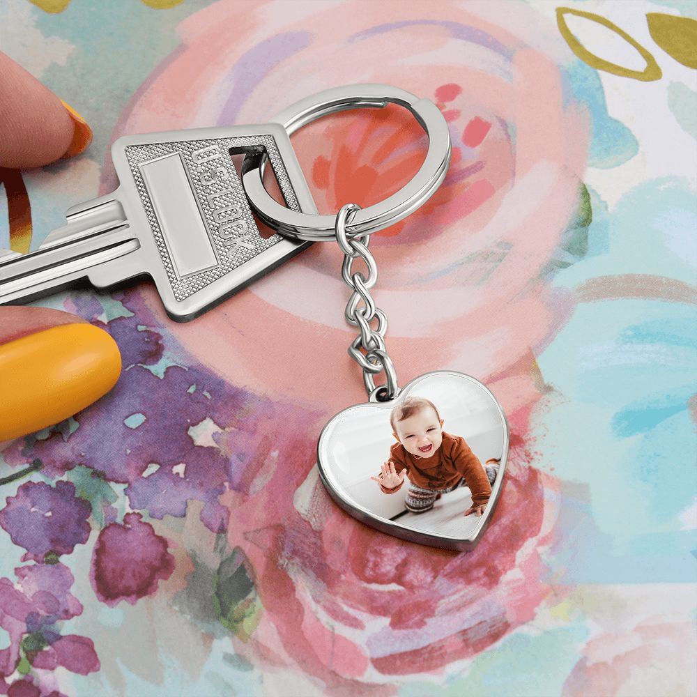 Custom Photo Engravable Heart Keychain