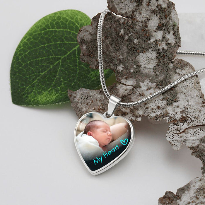 Custom Text and Photo Heart Necklace