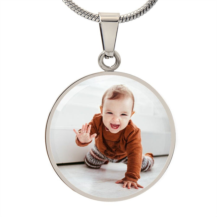 Custom Baby Photo Engravable Circle Necklace