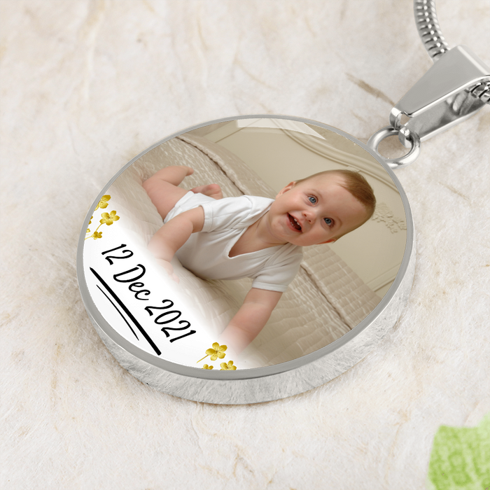 Baby Circle Photo Necklace with Custom Text