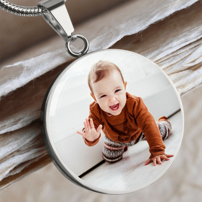 Custom Baby Photo Engravable Circle Necklace