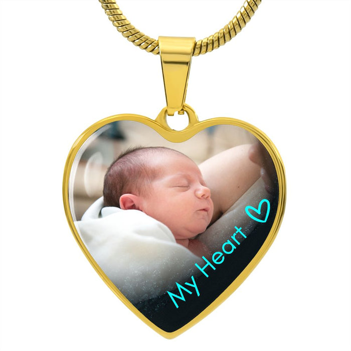 Custom Text and Photo Heart Necklace