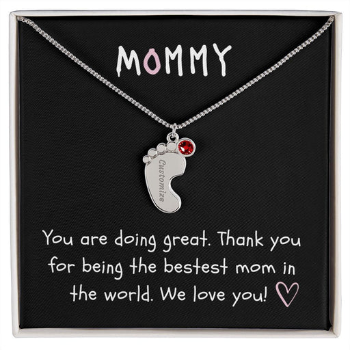 Mommy Custom Baby Feet Necklace with Birthstone