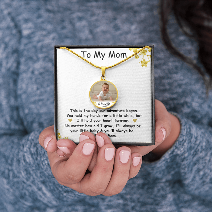 My Loving Mom Circle Photo Necklace with Date